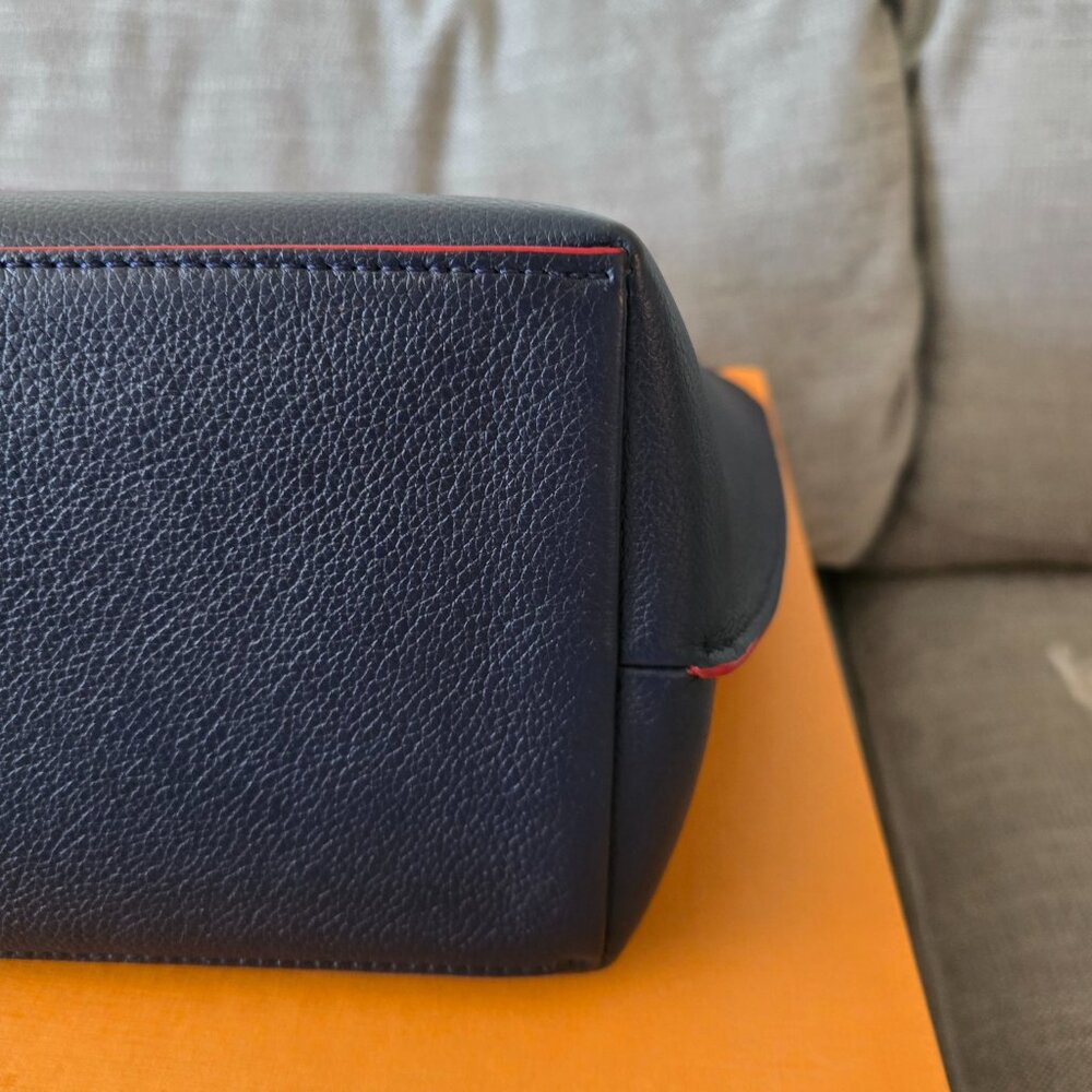 Louis Vuitton Navy Blue Leather Tote with Red Piping & Silver Hardware - Picture 6 of 16